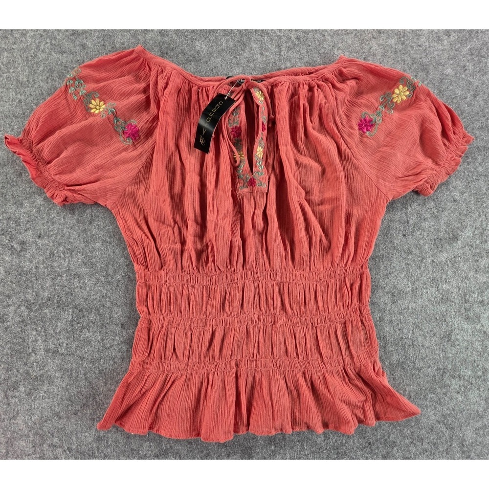 NWT Chaudry Women's Baby Doll Crop Top Shirt with embroidered floral Y2K Boho